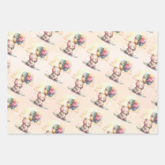 テディベア赤ちゃんシャワー ラッピングペーパーシート (正面3)