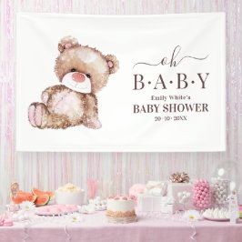 テディベア赤ちゃんシャワー、女の子ピンクのクマ赤ちゃんシャワー 横断幕