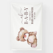 テディベア赤ちゃんシャワー、女の子ピンクのクマ赤ちゃんシャワー 横断幕 (縦)
