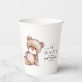 テディベア赤ちゃんシャワー、女の子ピンクのクマ赤ちゃんシャワー 紙コップ (正面)