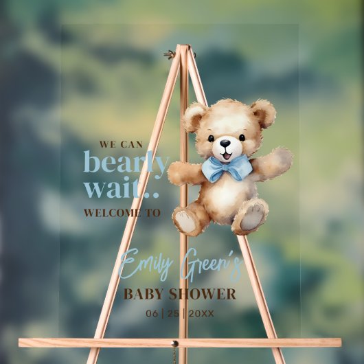 テディベア赤ちゃんシャワー、我々は心から少年を待つことができる アクリルサイン (ニュートラル)