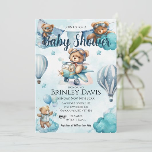 テディベア赤ちゃんシャワー 招待状 (スタンド正面)
