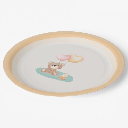 テディベア赤ちゃんシャワー – 紙プレート ペーパープレート (アングル)