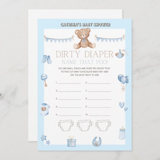 テディベア赤ちゃんシャワー – 編集可能な名前、5x7サイズI 招待状 (正面/裏面)