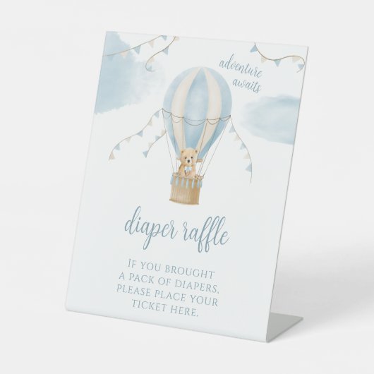 テディベア赤ちゃんバルーンシャワーおむつラッフルサイン 台座サイン (正面)