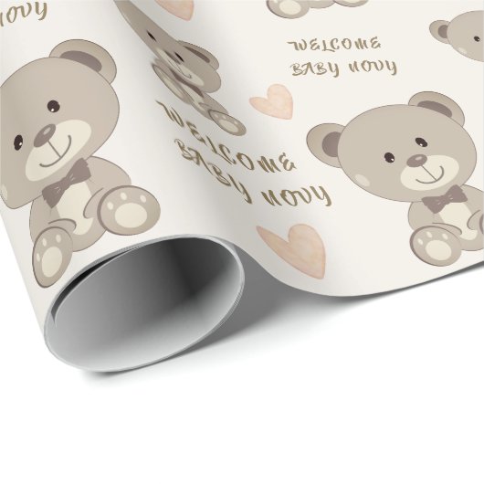 テディベア赤ちゃん男女兼用シャワー(カスタム) ラッピングペーパー (ロールコーナー)