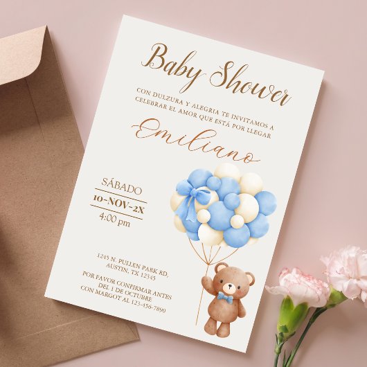 テディベア赤スペインのちゃんシャワー風船 招待状