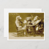 テディベア遊ズトランプのポーカーヴィンテージ ポストカード (正面/裏面)