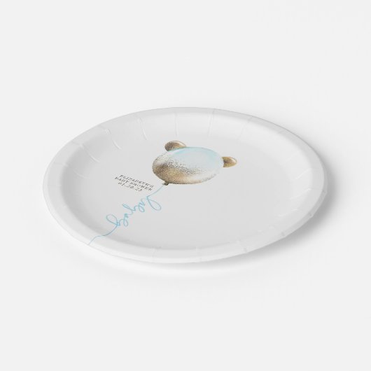 テディベア金ゴールドグリッターバルーンかわいい赤ちゃんシャワー ペーパープレート (アングル)