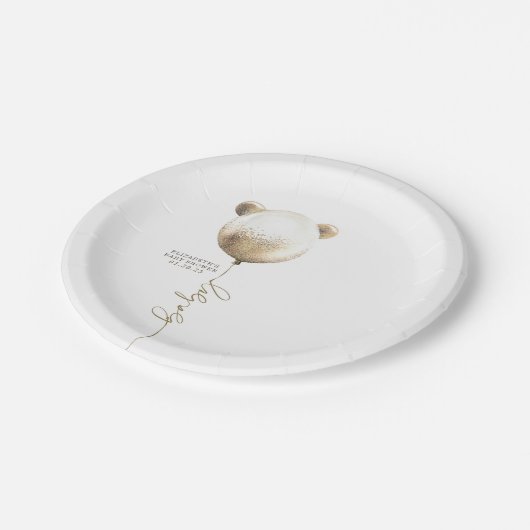 テディベア金ゴールドグリッターバルーンかわいい赤ちゃんシャワー ペーパープレート (アングル)