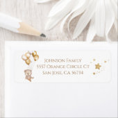 テディベア金ゴールドバルーンとスターベビーシャワー ラベル (インサイチュ)