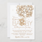 テディベア金ゴールドバルーンベー男女兼用ブシャワー 招待状 (正面)