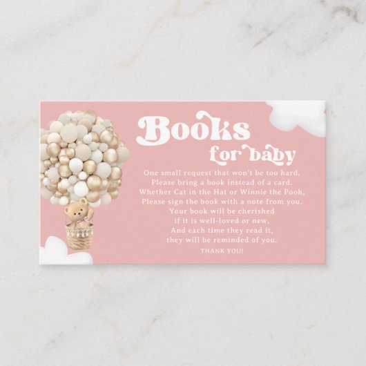 テディベア金ゴールドバルーン女の子ベビーシャワー エンクロージャーカード (正面)