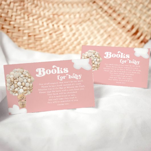 テディベア金ゴールドバルーン女の子ベビーシャワー エンクロージャーカード