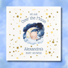 テディベア金ゴールド星が月の赤ちゃんシャワーを浴びる スタンダードカクテルナプキン