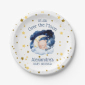 テディベア金ゴールド星が月の赤ちゃんシャワーを浴びる ペーパープレート (正面)
