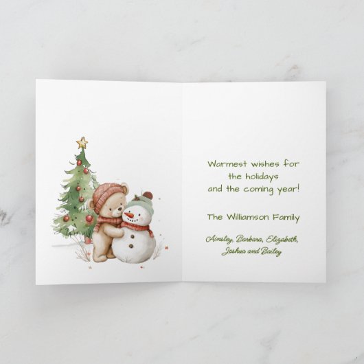 テディベア雪だるまクリスマスツリー カード (内部)