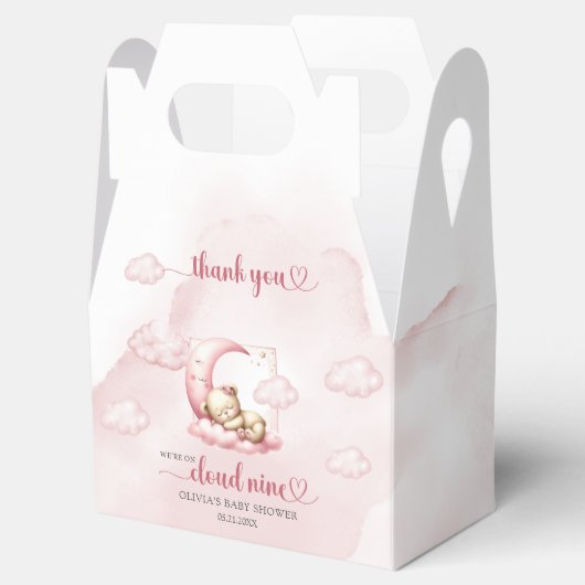 テディベア雲9ピンクの女の子の赤ちゃんシャワー フェイバーボックス (オープン)