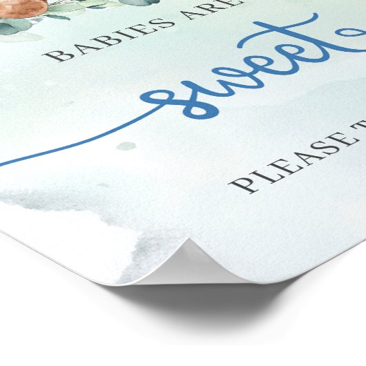 テディベア青いフローラセージ緑のベビーは甘い ポスター (角)