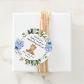 テディベア青いフローラ緑のベビーシャワー フェイバータグ (インサイチュ)