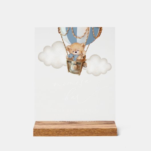 テディベア青い熱気球モモモザバー アクリルサイン (正面)