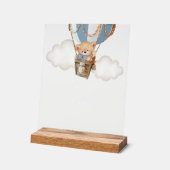 テディベア青い熱気球モモモザバー アクリルサイン (傾斜)