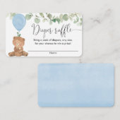 テディベア青い緑の男の子シャワーおむつラッフル エンクロージャーカード (正面/裏面)