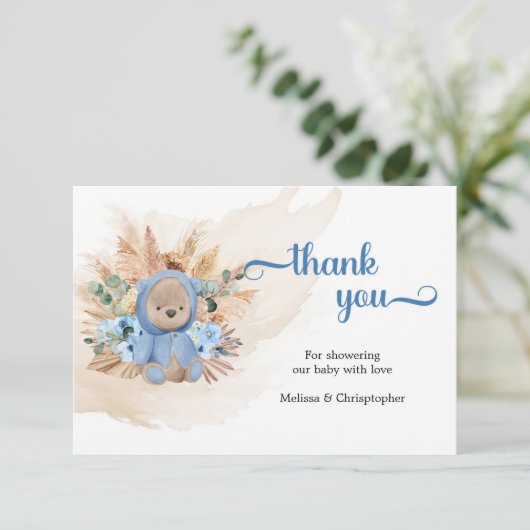 テディベア青い花のヤシの葉感謝していはあなた エンクロージャーカード (スタンド正面)