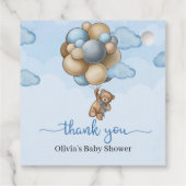 テディベア青い茶色のアイボリーバルーン赤ちゃんシャワー フェイバータグ (裏面)