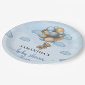 テディベア青い茶色のアイボリーバルーン赤ちゃんシャワー ペーパープレート (アングル)