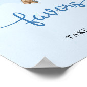 テディベア青い茶色のバルーンはテーブルの記号を好む ポスター (角)