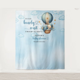 テディベア青い茶色のベージュ熱い空気バルーンボーイ タペストリー