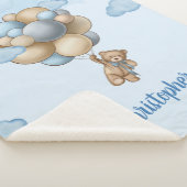 テディベア青い茶色のベージュ色のバルーンパーソナライズされた シェルパブランケット (3/4)