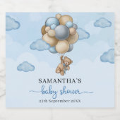 テディベア青い茶色のベージュ色のバルーン赤ちゃんシャワー スパークリングワインラベル (シングルラベル)