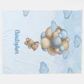 テディベア青い茶色のベージュ色のバルーン赤ちゃんシャワー フリースブランケット (正面(横))