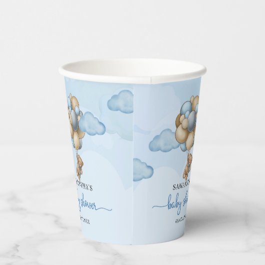テディベア青い茶色のベージュ色のバルーン赤ちゃんシャワー 紙コップ (右)