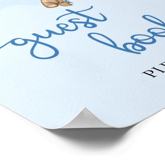 テディベア青い茶色の風船のゲストブックサイン ポスター (角)