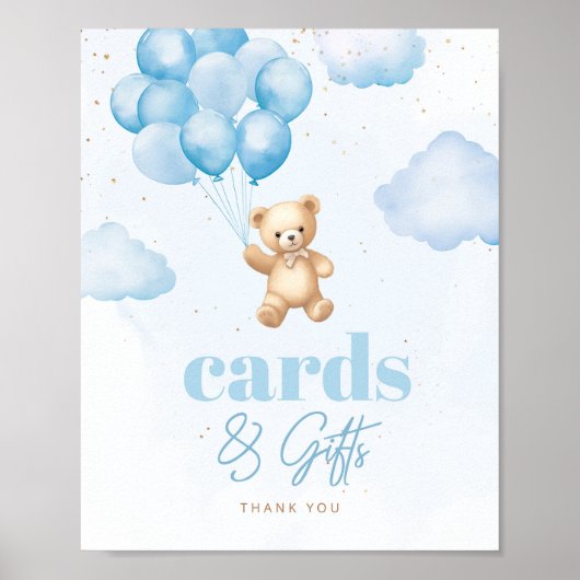 テディベア青い風船カードとギフト ポスター (正面)