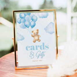 テディベア青い風船カードとギフト ポスター