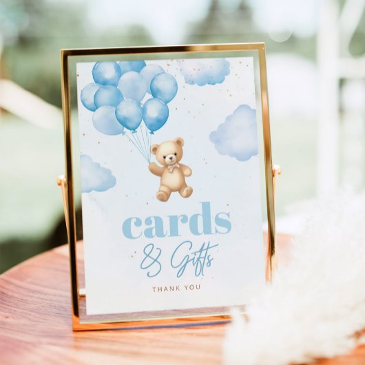 テディベア青い風船カードとギフト ポスター