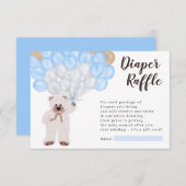 テディベア青バルーンおむつラッフルシャワー エンクロージャーカード (正面/裏面)
