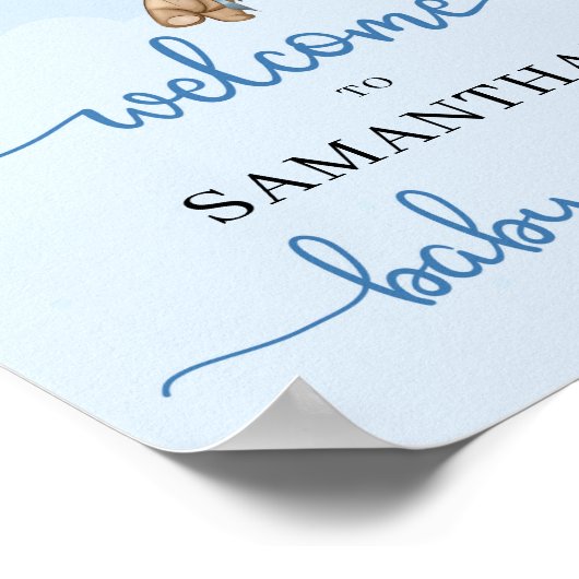 テディベア青茶色のバルーン歓迎サイン ポスター (角)