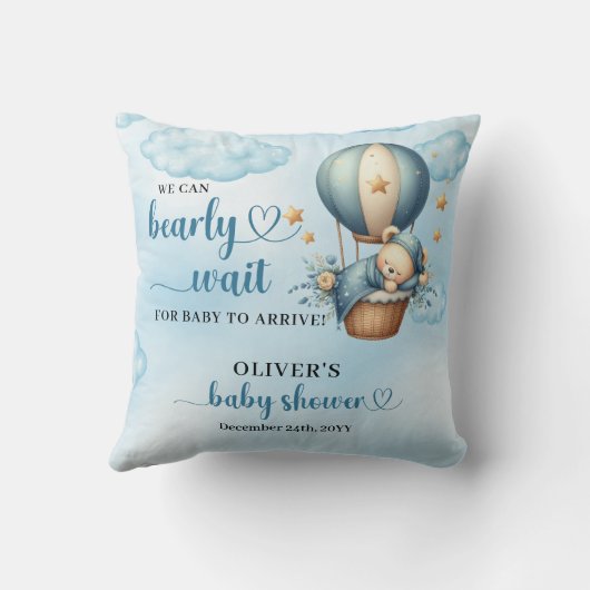 テディベア青茶色アイボリー熱気球ボーイ クッション (裏面)