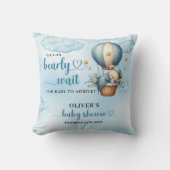 テディベア青茶色アイボリー熱気球ボーイ クッション (正面)