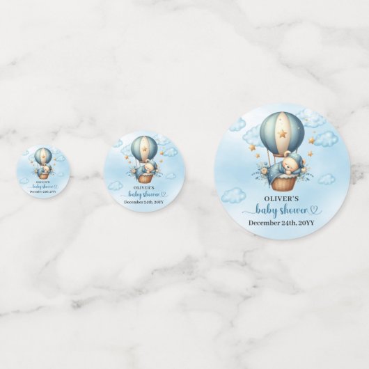 テディベア青茶色アイボリー熱気球ボーイ コンフェッティ (正面)