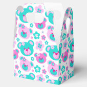 テディベア顔と花パターン（の模様が）あるギフトボックス フェイバーボックス (オープン)