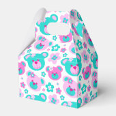 テディベア顔と花パターン（の模様が）あるギフトボックス フェイバーボックス (正面サイド)