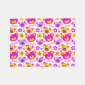 テディベア顔と花名前をカスタムするピンク フリースブランケット (正面(横))