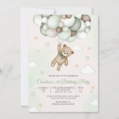 テディベア風船の誕生日招待状 招待状 (正面)