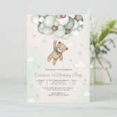 テディベア風船の誕生日招待状 招待状 (スタンド正面)